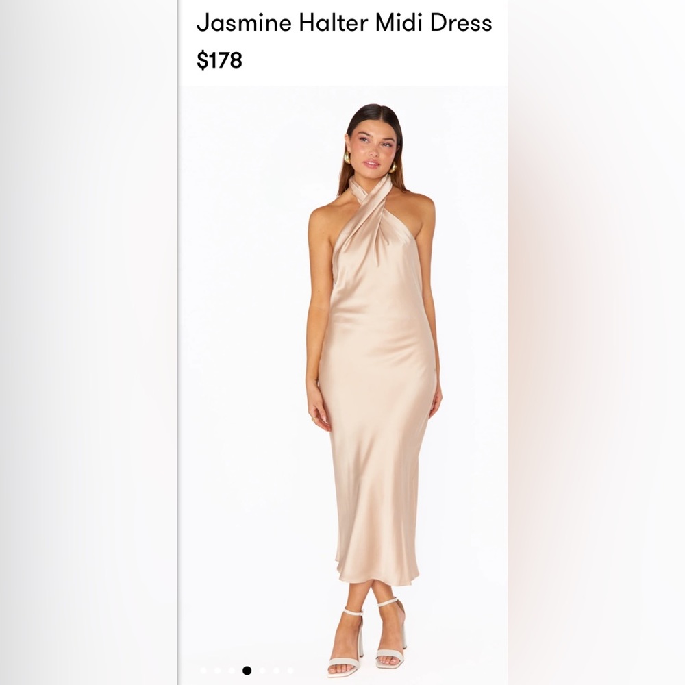 Show Me Your MuMu, Jasmine Halter Midi Dress, Champagne Luxe Satin, Size Small